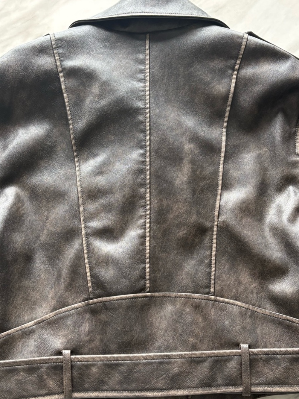 DYNAMITE | Faded Faux Leather Biker Jacket - Picture 5 of 8